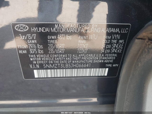 46011437 :رقم المزاد ، 5NMZT3LB5JH066641 vin ، 2018 Hyundai Santa Fe Sport 2.4l مزاد بيع