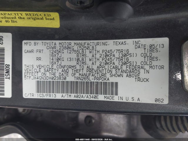 Продажа на аукционе авто 2013 Toyota Tacoma Prerunner, vin: 5TFJX4GN3DX023830, номер лота: 46011440