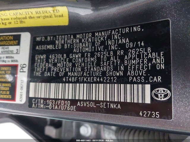 Aukcja sprzedaży 2014 Toyota Camry Le, vin: 4T4BF1FKXER442212, numer aukcji: 46011463