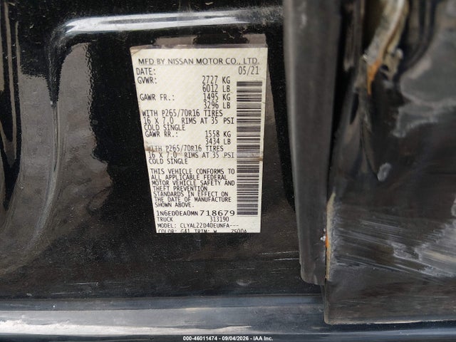 Продажа на аукционе авто 2021 Nissan Frontier Sv 4x2, vin: 1N6ED0EA0MN718679, номер лота: 46011474