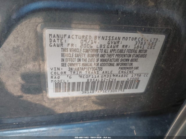 Продажа на аукционе авто 2014 Nissan Sentra Sv, vin: 3N1AB7AP1EY304795, номер лота: 46011482