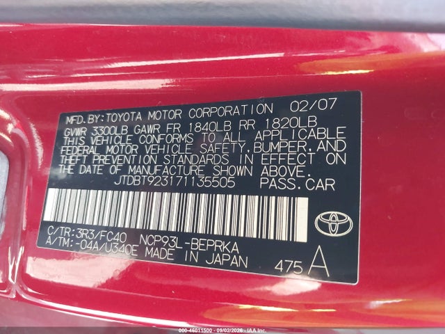 Продаж на аукціоні авто 2007 Toyota Yaris, vin: JTDBT923171135505, номер лоту: 46011500