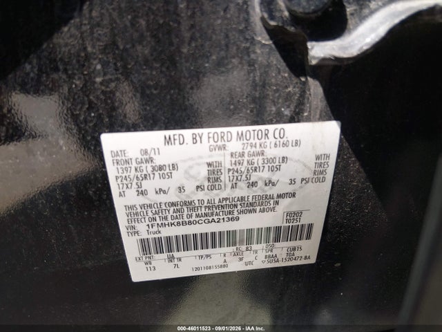 Aukcja sprzedaży 2012 Ford Explorer, vin: 1FMHK8B80CGA21369, numer aukcji: 46011523