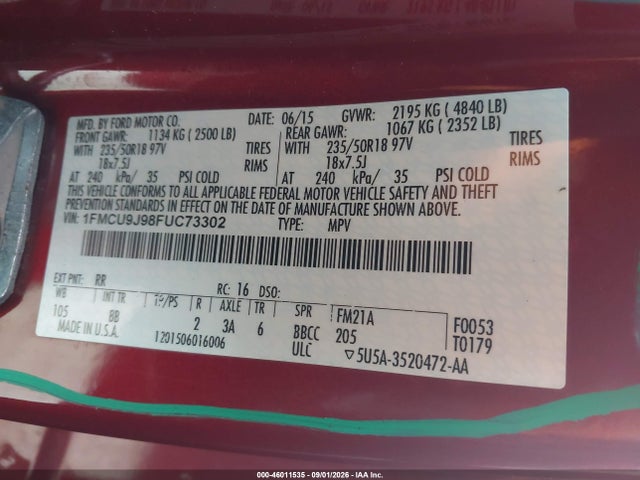 Ford Escape Titanium 2015 1FMCU9J98FUC73302 Image 9