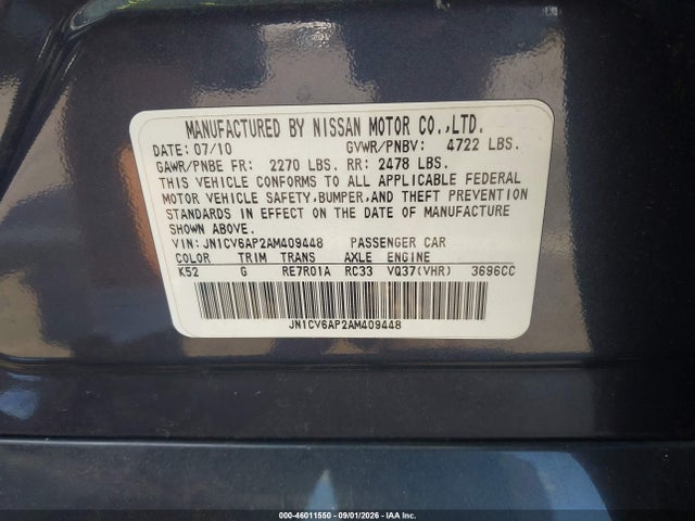 Продажа на аукционе авто 2010 Infiniti G37 Journey, vin: JN1CV6AP2AM409448, номер лота: 46011550