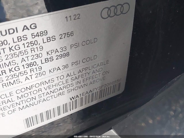 Продаж на аукціоні авто 2023 Audi Q5 Premium Plus 45 Tfsi S Line Quattro, vin: WA1EAAFY3P2066556, номер лоту: 46011566