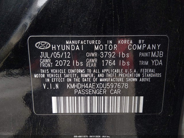 Продаж на аукціоні авто 2013 Hyundai Elantra Gls, vin: KMHDH4AEXDU597678, номер лоту: 46011570