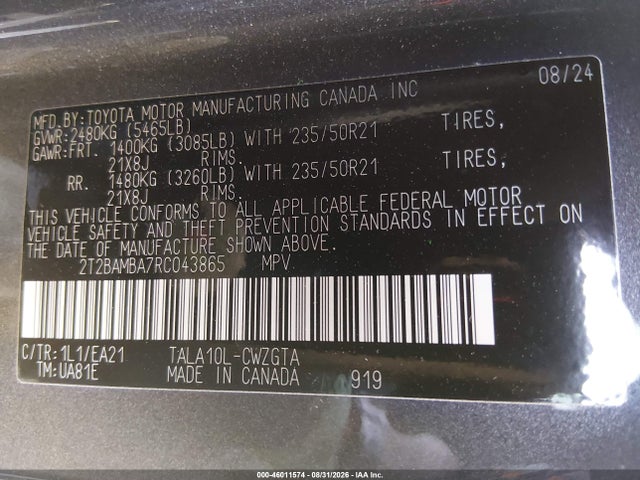 2024 Lexus Rx 350 Premium მანქანა იყიდება აუქციონზე, vin: 2T2BAMBA7RC043865, აუქციონის ნომერი: 46011574