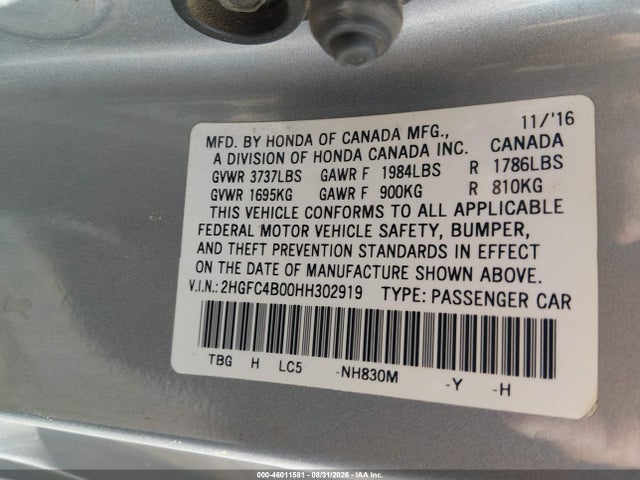 Honda Civic Lx-p 2017 2HGFC4B00HH302919 Image 9