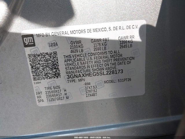 46011605 :رقم المزاد ، 3GNAXHEG5SL228173 vin ، 2025 Chevrolet Equinox Fwd Lt مزاد بيع