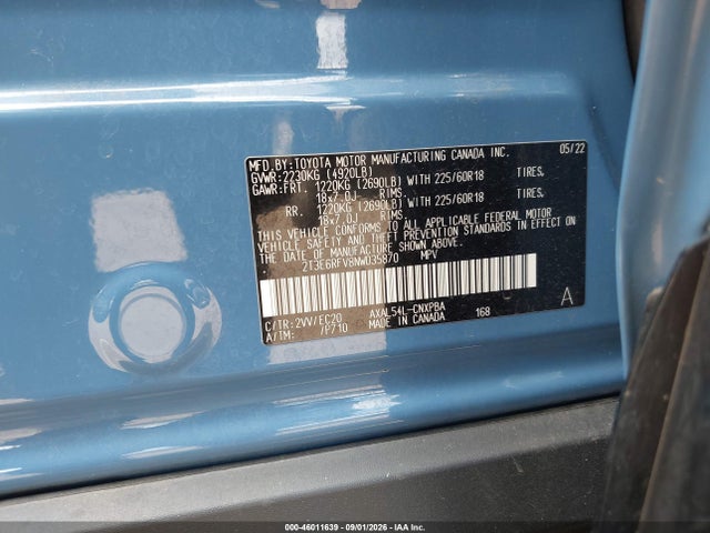 46011639 :رقم المزاد ، 2T3E6RFV8NW035870 vin ، 2022 Toyota Rav4 Hybrid Xse مزاد بيع