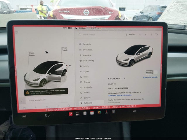 46011645 :رقم المزاد ، 5YJ3E1EA8PF453350 vin ، 2023 Tesla Model 3 Rear-wheel Drive مزاد بيع