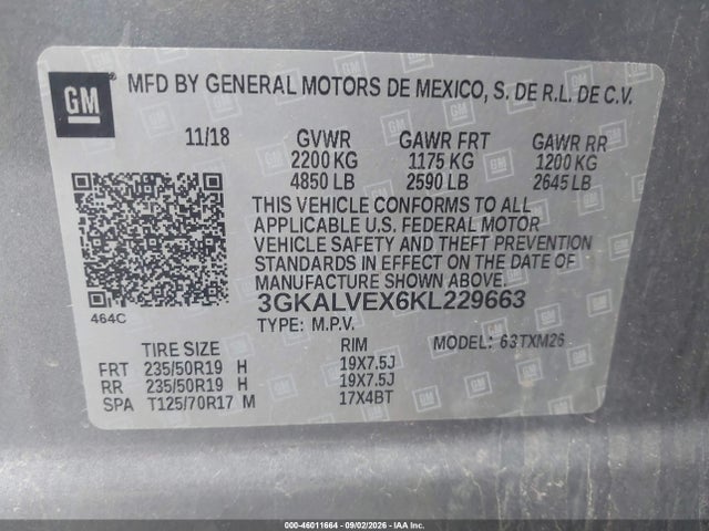 46011664 :رقم المزاد ، 3GKALVEX6KL229663 vin ، 2019 Gmc Terrain Slt مزاد بيع
