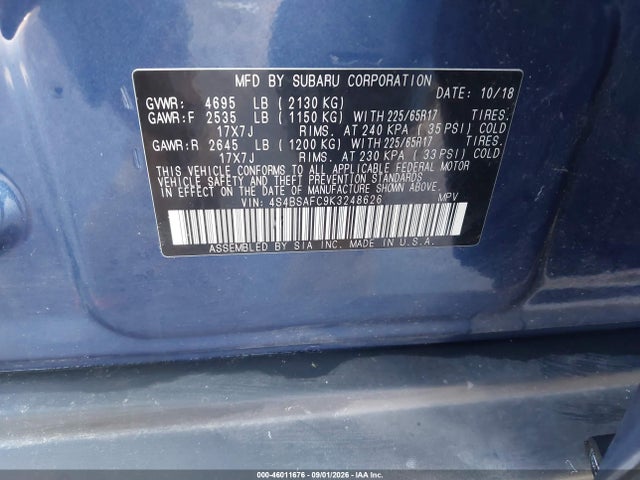 Subaru Outback 2.5i Premium 2019 4S4BSAFC9K3248626 Image 9