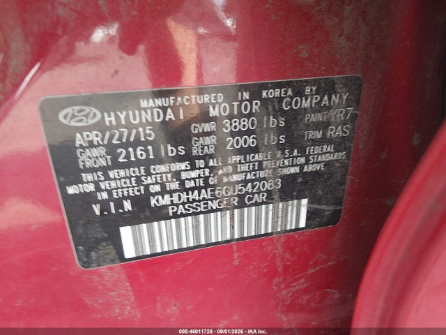 Продажа на аукционе авто 2016 Hyundai Elantra Se, vin: KMHDH4AE6GU542083, номер лота: 46011728