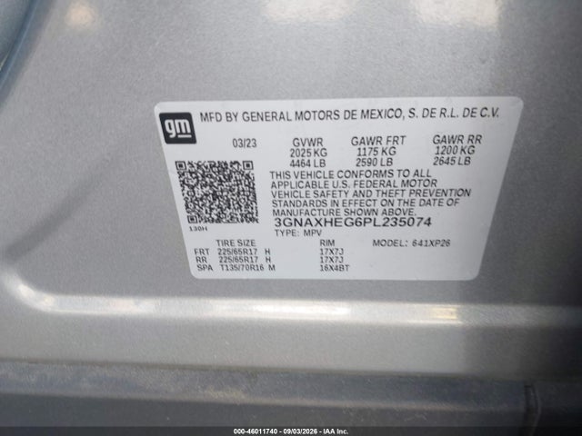 Продаж на аукціоні авто 2023 Chevrolet Equinox Fwd Ls, vin: 3GNAXHEG6PL235074, номер лоту: 46011740