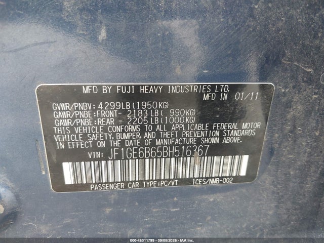 Aukcja sprzedaży 2011 Subaru Impreza 2.5i Premium, vin: JF1GE6B65BH516367, numer aukcji: 46011799