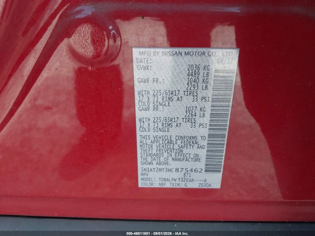 Продаж на аукціоні авто 2017 Nissan Rogue S, vin: 5N1AT2MT3HC875462, номер лоту: 46011801