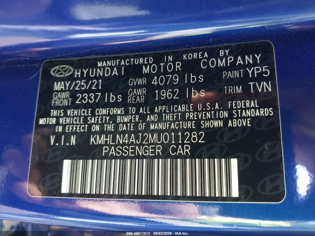 Продаж на аукціоні авто 2021 Hyundai Elantra Hybrid Limited, vin: KMHLN4AJ2MU011282, номер лоту: 46011812