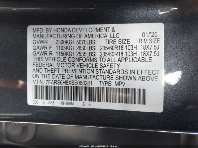 Продаж на аукціоні авто 2025 Honda Cr-v Hybrid Sport-l, vin: 7FARS6H8XSE068281, номер лоту: 46011829