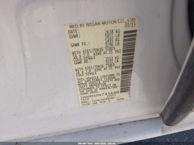 Продажа на аукционе авто 2015 Nissan Frontier Sv, vin: 1N6AD0EV3FN745640, номер лота: 46011844