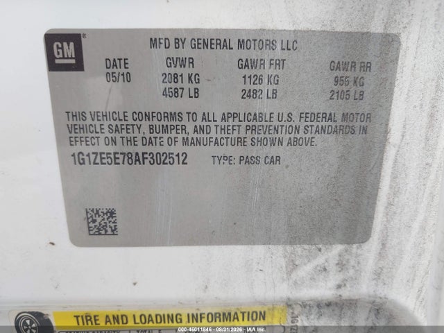 Продажа на аукционе авто 2010 Chevrolet Malibu Ltz, vin: 1G1ZE5E78AF302512, номер лота: 46011846