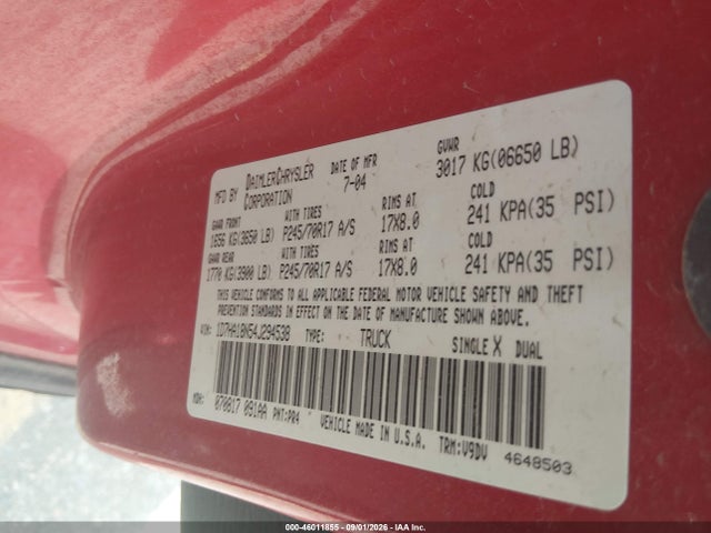 Продаж на аукціоні авто 2004 Dodge Ram 1500 Slt/laramie, vin: 1D7HA18N54J294538, номер лоту: 46011855