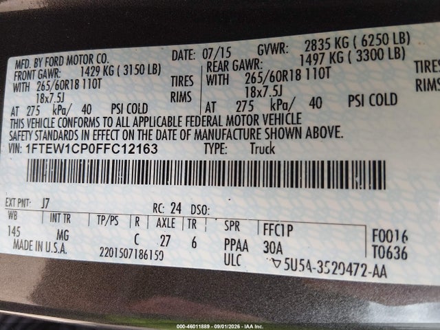 Продаж на аукціоні авто 2015 Ford F-150 Xlt, vin: 1FTEW1CP0FFC12163, номер лоту: 46011889