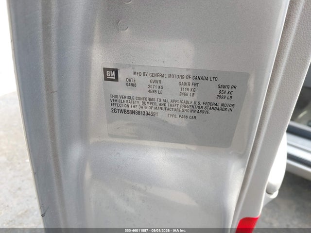 46011897 :رقم المزاد ، 2G1WB58N881304591 vin ، 2008 Chevrolet Impala Ls مزاد بيع