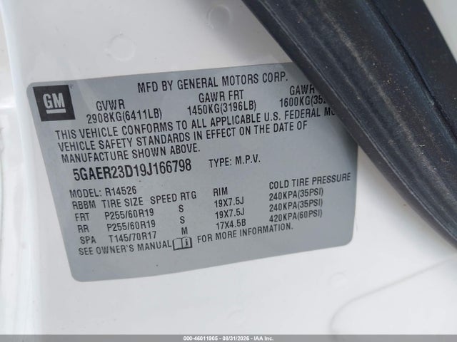 46011905 :رقم المزاد ، 5GAER23D19J166798 vin ، 2009 Buick Enclave Cxl مزاد بيع