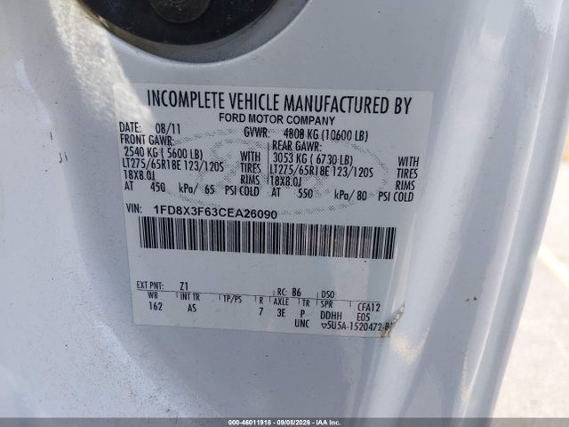 Продажа на аукционе авто 2012 Ford F-350 Chassis Xl, vin: 1FD8X3F63CEA26090, номер лота: 46011918