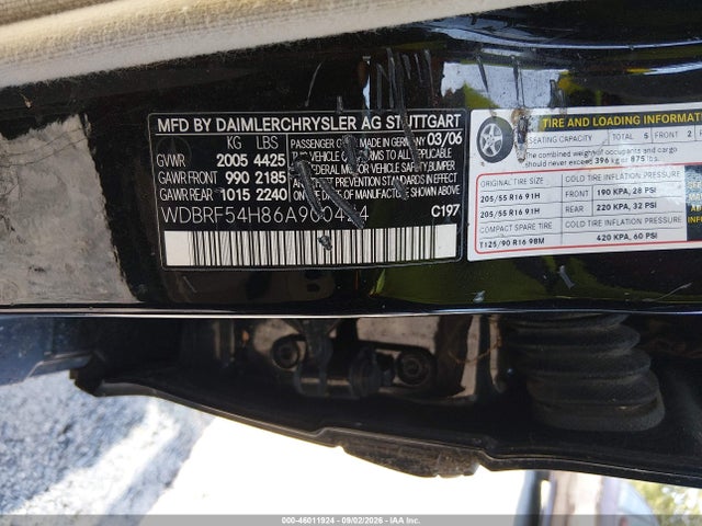 2006 Mercedes-benz C 280 Luxury მანქანა იყიდება აუქციონზე, vin: WDBRF54H86A900424, აუქციონის ნომერი: 46011924