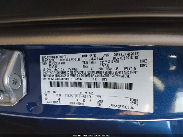 1FMCU0GD1HUE02314 Ford ESCAPE SE