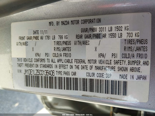 Aukcja sprzedaży 2012 Mazda Mazda2 Touring, vin: JM1DE1LZ5C0136406, numer aukcji: 46011959