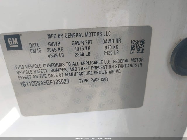 Aukcja sprzedaży 2016 Chevrolet Malibu Limited Lt, vin: 1G11C5SA5GF123923, numer aukcji: 46011971