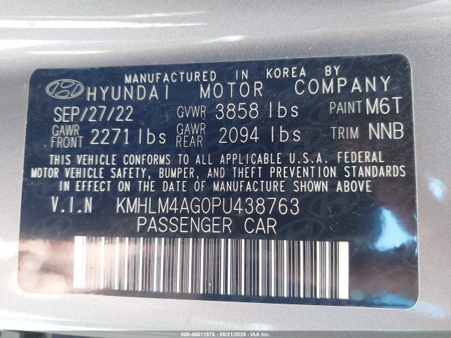 Продаж на аукціоні авто 2023 Hyundai Elantra Sel, vin: KMHLM4AG0PU438763, номер лоту: 46011978
