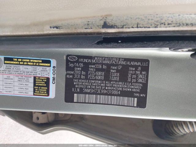 Aukcja sprzedaży 2009 Hyundai Santa Fe Limited, vin: 5NMSH73E99H319864, numer aukcji: 46011984