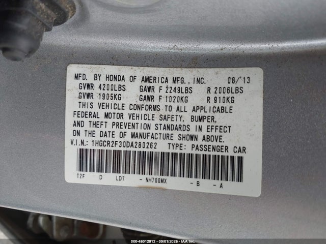 Продаж на аукціоні авто 2013 Honda Accord Lx, vin: 1HGCR2F30DA280262, номер лоту: 46012012