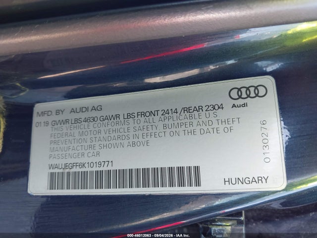 2019 Audi A3 45 Premium მანქანა იყიდება აუქციონზე, vin: WAUJEGFF6K1019771, აუქციონის ნომერი: 46012063