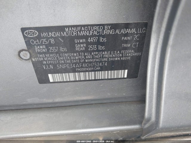 Продаж на аукціоні авто 2019 Hyundai Sonata Sport, vin: 5NPE34AF4KH752474, номер лоту: 46012065