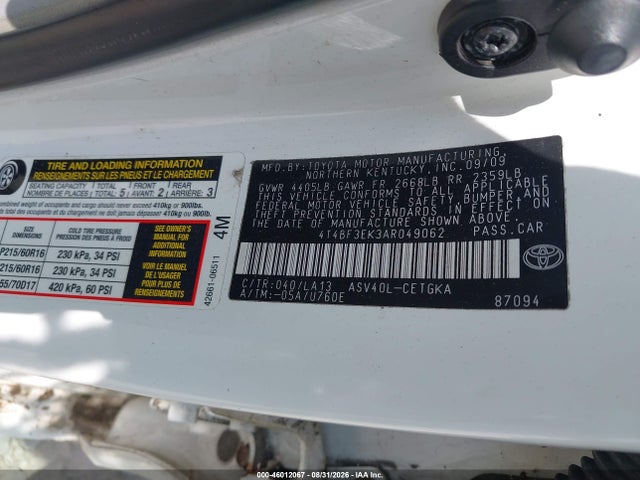 Aukcja sprzedaży 2010 Toyota Camry Xle, vin: 4T4BF3EK3AR049062, numer aukcji: 46012067