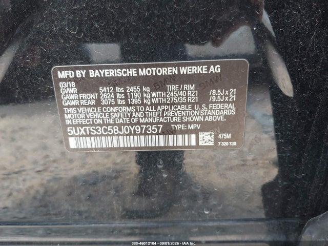 Aukcja sprzedaży 2018 Bmw X3 M40i, vin: 5UXTS3C58J0Y97357, numer aukcji: 46012104