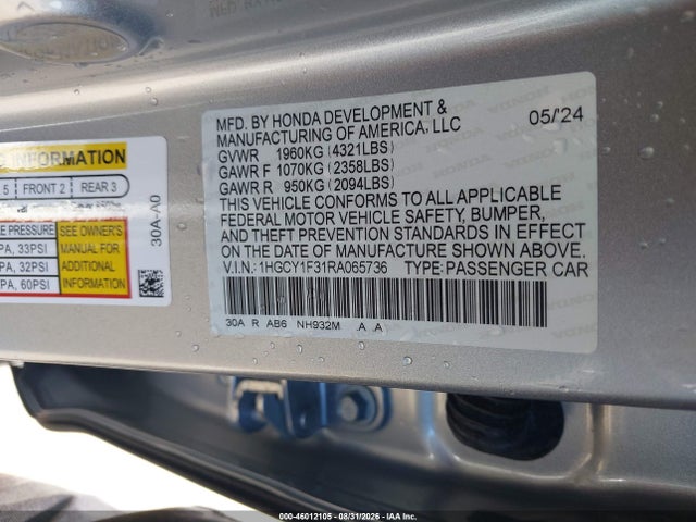 Honda ACCORD EX 2024 1HGCY1F31RA065736 Image 9