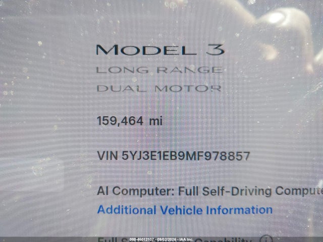 5YJ3E1EB9MF978857 Tesla Model 3 Long Range Dual Motor All-wheel Drive