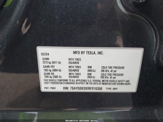 7SAYGDEDXRF016368 Tesla Model Y Long Range Single Motor Rear-wheel Drive/rwd