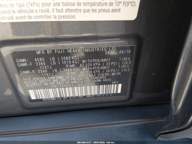 Aukcja sprzedaży 2011 Subaru Outback 2.5i Limited, vin: 4S4BRCKC2B3323261, numer aukcji: 46012127