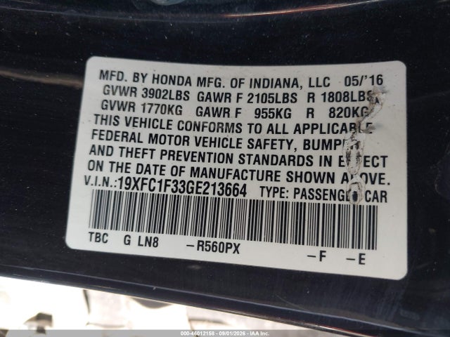 Honda Civic Ex-t 2016 19XFC1F33GE213664 Image 9