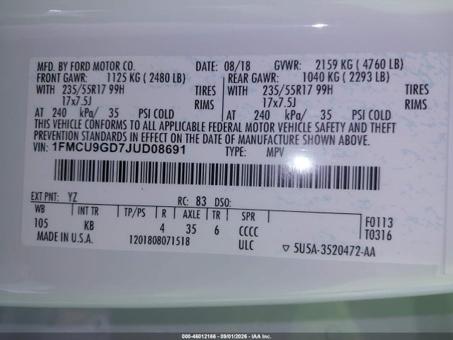 Ford ESCAPE SE 2018 1FMCU9GD7JUD08691 Image 9