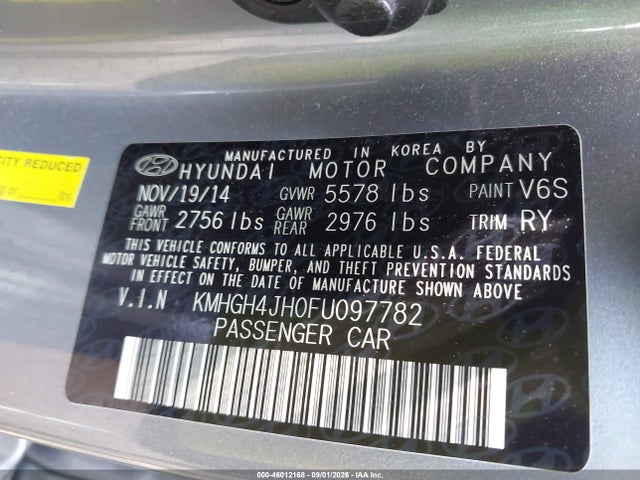 2015 Hyundai Equus Signature მანქანა იყიდება აუქციონზე, vin: KMHGH4JH0FU097782, აუქციონის ნომერი: 46012168