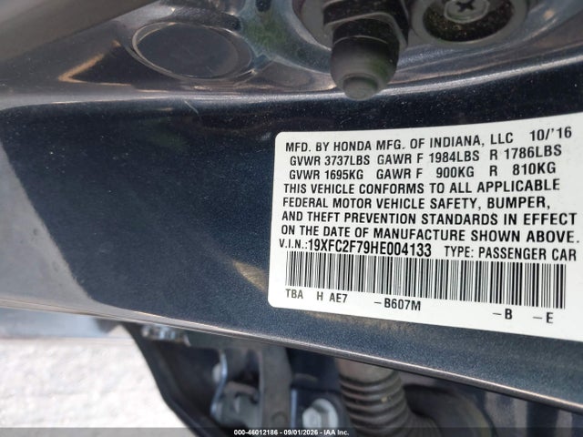 2017 Honda Civic Ex მანქანა იყიდება აუქციონზე, vin: 19XFC2F79HE004133, აუქციონის ნომერი: 46012186
